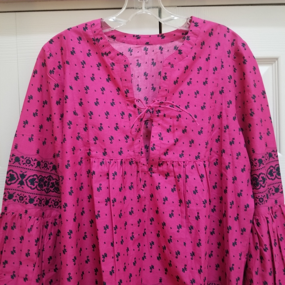 Mulberry Purple Border Print Boho Woven womens Top - Picture 3 of 9